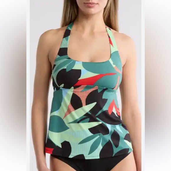 Nike Women’s Floral Jungle Square Neck Tankini Beach Swim Bathing Suit Top NWT - Picture 1 of 9